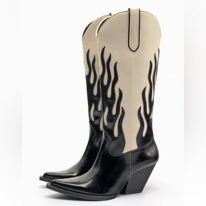 Mid-Calf Contrasting Flame Cowboy Boots